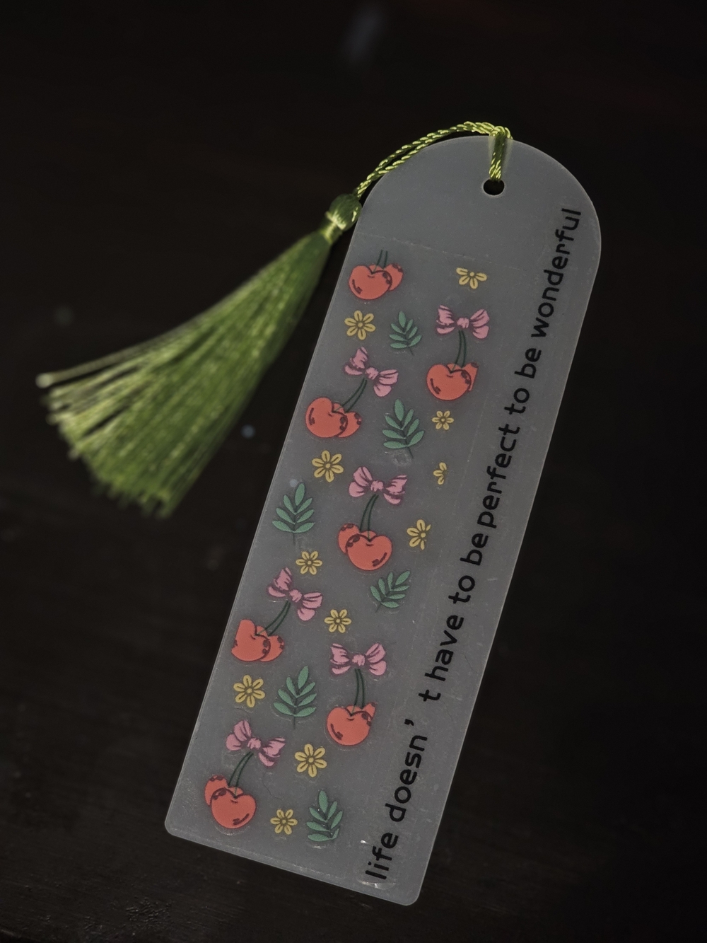 Inspirational Cherry Tassel Bookmark - Green Tassel